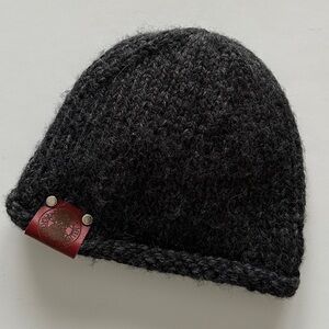 Warrior Woven Handmade Charcoal Knit Beanie with Leather Patch
